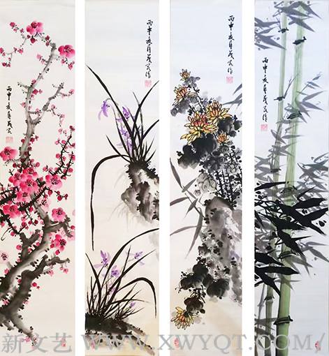 《梅兰竹菊四条屏》规格：24x108cmx4.png