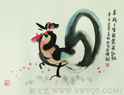 高健林作品10《晨鸡三唱朝霞染红梅》.png