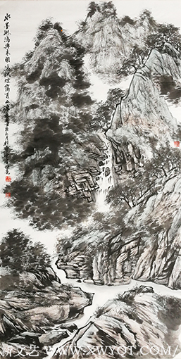 陈尧作品《水墨淋漓兴未阑，满烟霭夏山凉》规格：138x69cm.png