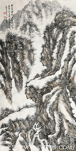 陈尧作品《野幕群山合 彤雲捲北风 夜来花自舞 寒气满山川》规格：138x69cm.png