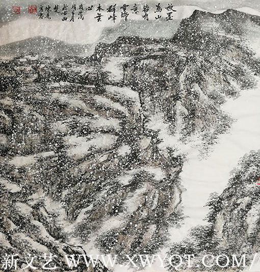 陈尧作品《放墨为山皆有意，雪饰群峰本无意》规格：69x69cm.png