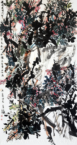道金平作品《楼倚霜树外》规格：97cmx180cm 创作年代：2018年.png