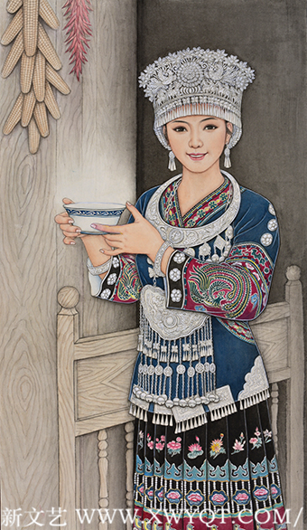 肖耀彩作品1《苗家迎客》108 X 64cm 2013年.png