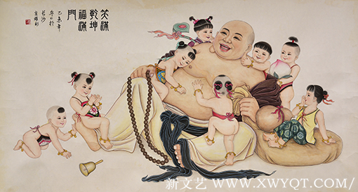 肖耀彩作品9《笑满乾坤福满门》167X90cm 2015年.png