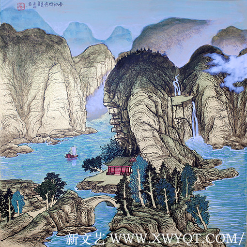 《春江行舟》104cmx104cm.JPG