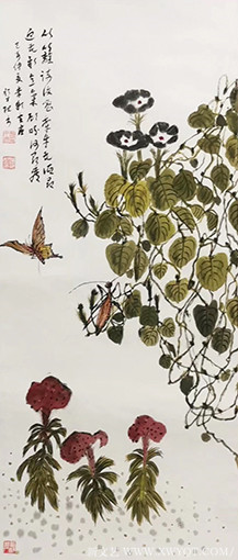 李彩云画颜才现书《竹篱疏复宻 牵牛花低昂 迎花新意气 顾盼何昂藏》.jpg