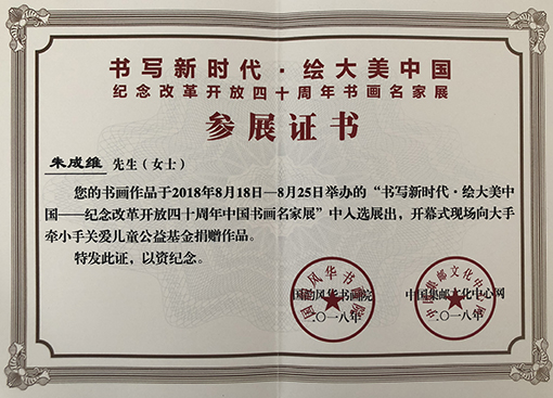 “书写新时代 绘大美中国“纪念改革开放四十周年书画名家展参展证书.jpg