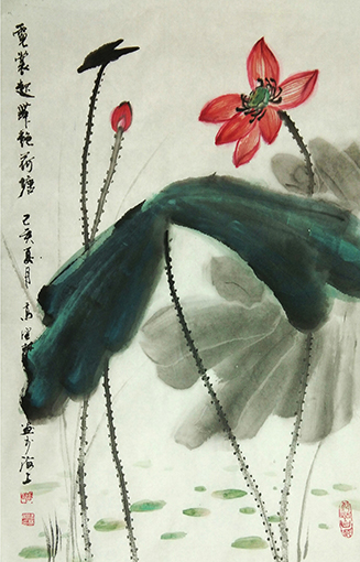 高健林作品5《霓裳起舞艳荷塘》68×45cm.jpg