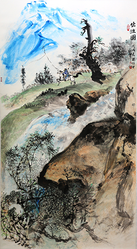 梁桂才作品《出牧图》规格：196cmX98cm.jpg