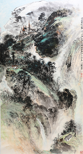 梁桂才作品《古堡鸣泉》规格：196cmX98cm.jpg