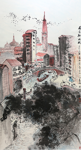 梁桂才作品《威尼斯水城》规格：196cmX98cm.jpg