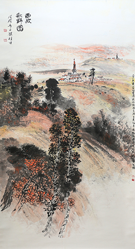 梁桂才作品《西欧秋野图》规格：196cmX98cm.jpg