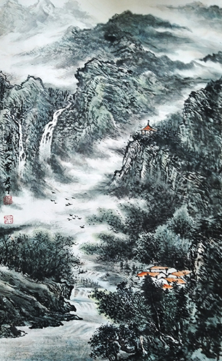 李发林作品 《青山人家》 规格：136cmx70cm.JPG