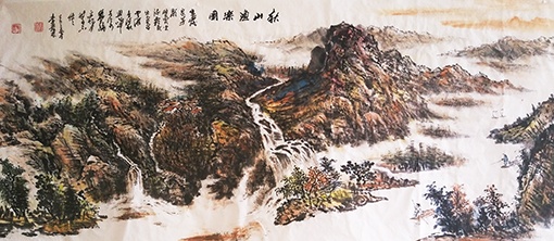 李发林作品 《秋山渔乐图》 规格：136cmx70cm.JPG