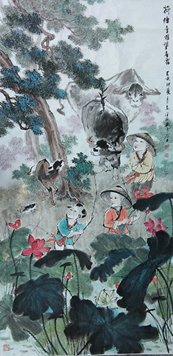 荷塘牧童望春霖 138X68cm.jpg