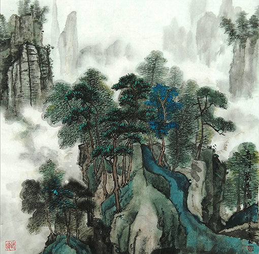 奇峰万木图50X50cm.jpg