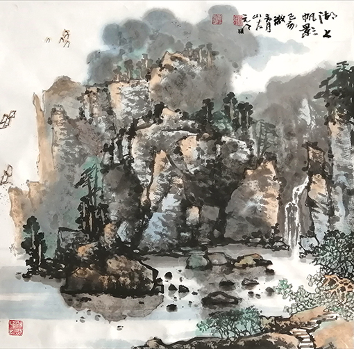 万元民作品《湖上帆影》规格：97cmx97cm.jpg