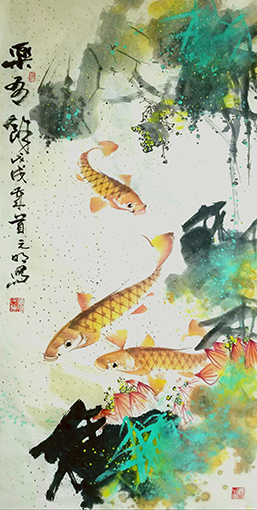 万元民作品《乐有鱼》规格：128cmx68cm.jpg