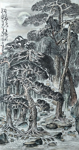 孔晓书作品5《声喧乱石中 色静深松里》国画(纵187X97cm 2019).jpg