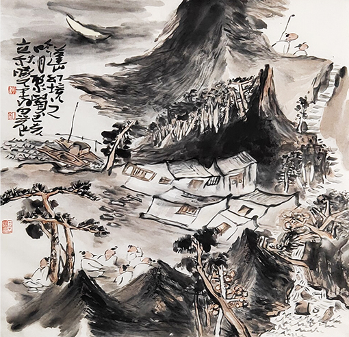 孔晓书作品9《蓬山幻境之吟月聚贤》国画 水墨(68x70cm 2019).jpg