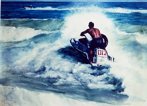 梁镇雄 《碧海轻骑》水彩画.jpg