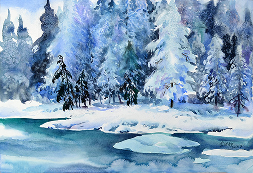 李保存水彩画作品《北国瑞雪》.jpg