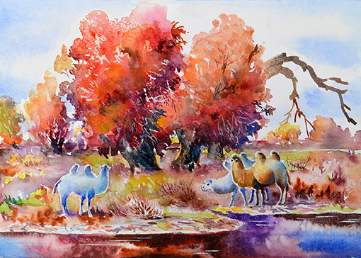 李保存水彩画作品《大漠之魂》.jpg