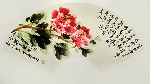 尤育皋作品《牡丹扇面》规格：68cmx26cm 创作年代：2016年.jpg
