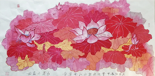 曹也彬作品 《红莲开盛世》规格：137cmX70cm 创作时间：2018年2月.jpg