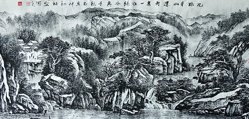 李社安作品《几脉青山连两寨，一汪绿水共千秋》.jpg