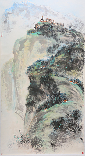 梁桂才作品《冰川飞瀑图》规格：196cmx98cm.jpg