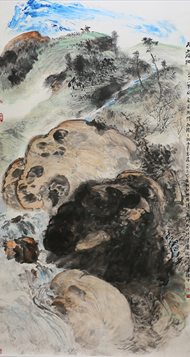 梁桂才作品《天山游牧》规格：196cmx98cm.jpg