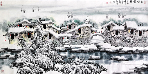 邹湘溪作品《古镇银装》规格：136cmx68cm 创作年代：2019年.jpg