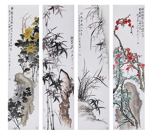 万宝江  作品5《梅竹兰菊四条屏》38cmX136cmX4.jpg