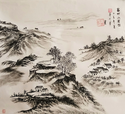 孟凡军作品《富村山居图》.jpg