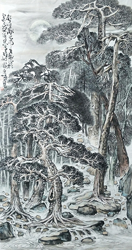 孔晓书作品5《声喧乱石中 色静深松里》国画(纵187X97cm 2019).jpg