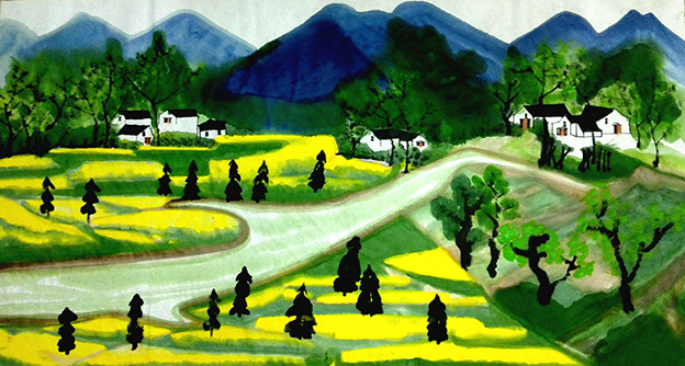 《春染山鄉》规格：196x96cm.jpg