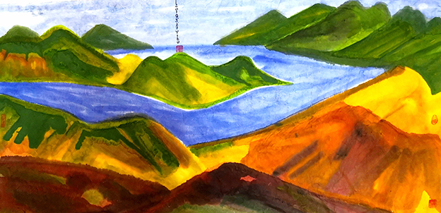 《西部山色映碧波》规格：68x138cm.jpg