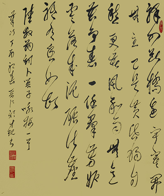 颜才现作品3草书释文：驿外断桥边，寂寞开无主。已是黄昏独自愁，更著风和雨。无意苦争春，一任群芳妒。零落成泥碾作尘，只有香如故。陆游词卜算子咏梅一首69X69cm.JPG