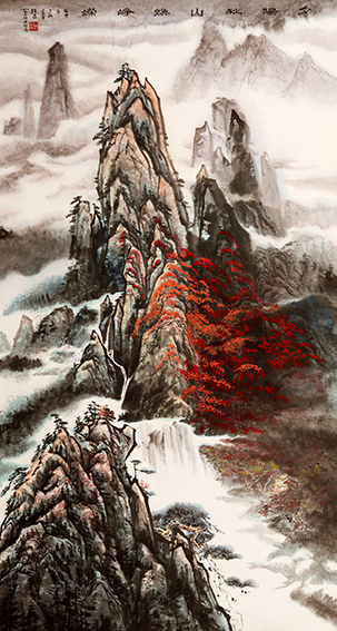 赵磊作品 《夕阳秋山焕峥嵘》规格：180cmx97cm.jpg