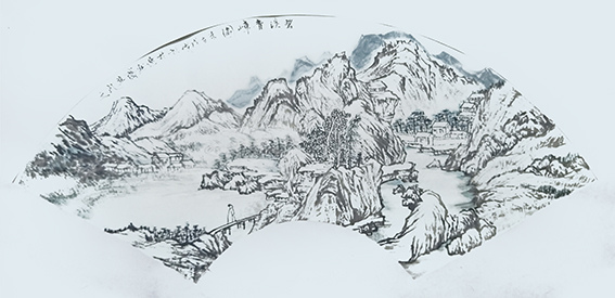 赵青山作品 《扇面山水》 规格：61cmx29cm.JPG