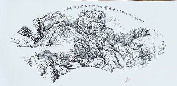 赵青山作品 《扇面山水》之一规格：61cmx29cm.JPG