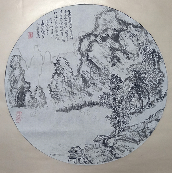 赵青山作品 《团扇山水》之一 规格：50cmx50cm.JPG