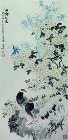 徐震时作品10《山禽秋色》  1993年  135cm×68cm.jpg