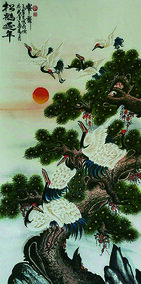 周乃山作品《松鹤延年》规格：138cmX70cm.jpg