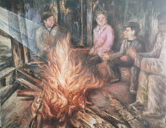 智超作品10《抱暖》80X100cm  油画 2019年创作.jpg