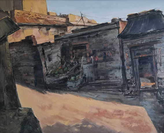 智超作品13《门前宅影》80x100cm   油画 2019年 在山西盂县牵牛村写生记.jpg