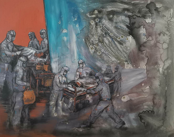 智超作品14《疫战》80x100cm  油画 2019年创作.jpg