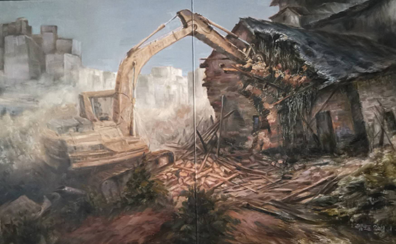 智超作品19《拆建》100X160cm  油画创作.jpg