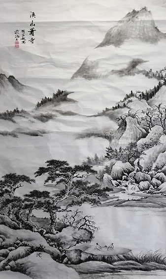 顾芸敏作品10《溪山箫寺》尺寸：138X68cm.jpg